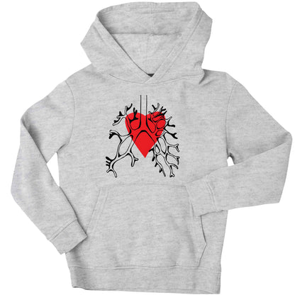 Lungs and heart illustration children's grey hoodie 12-13 Years