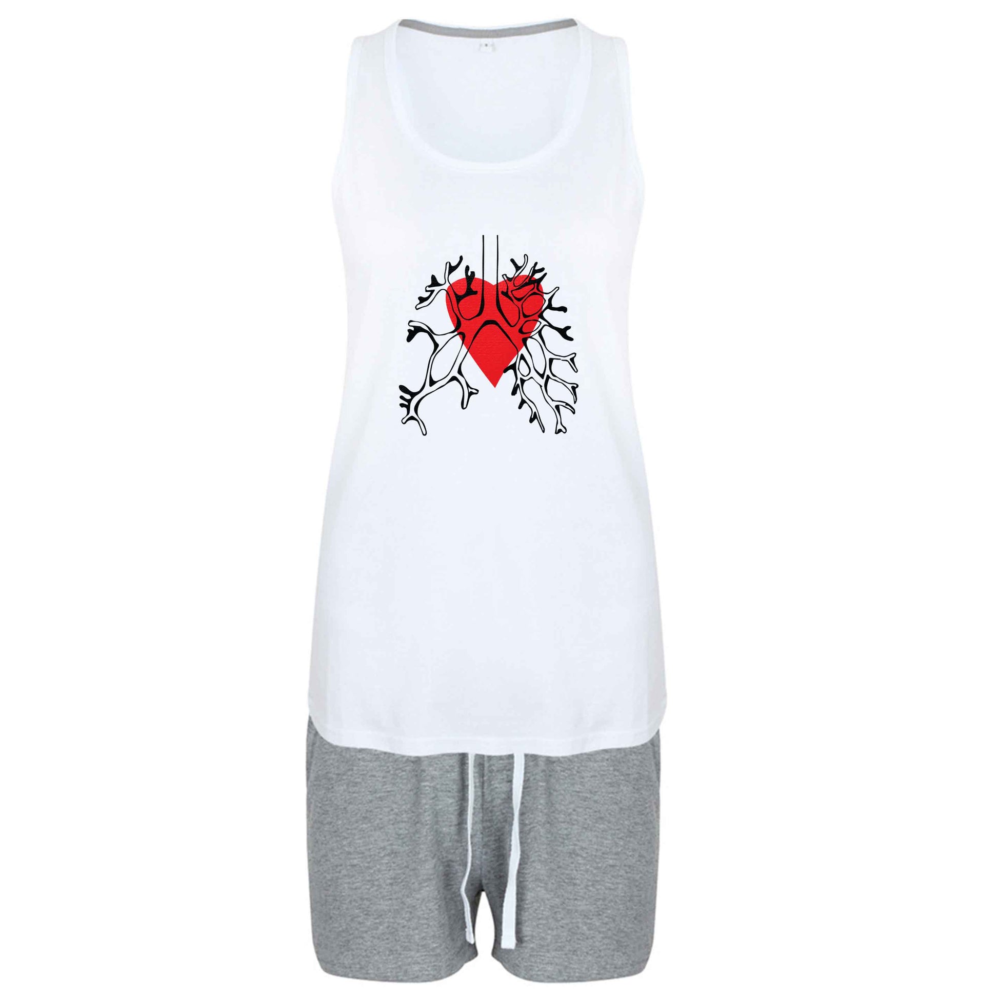 Lungs and heart illustration size XL women's pyjama shorts set in pink 
