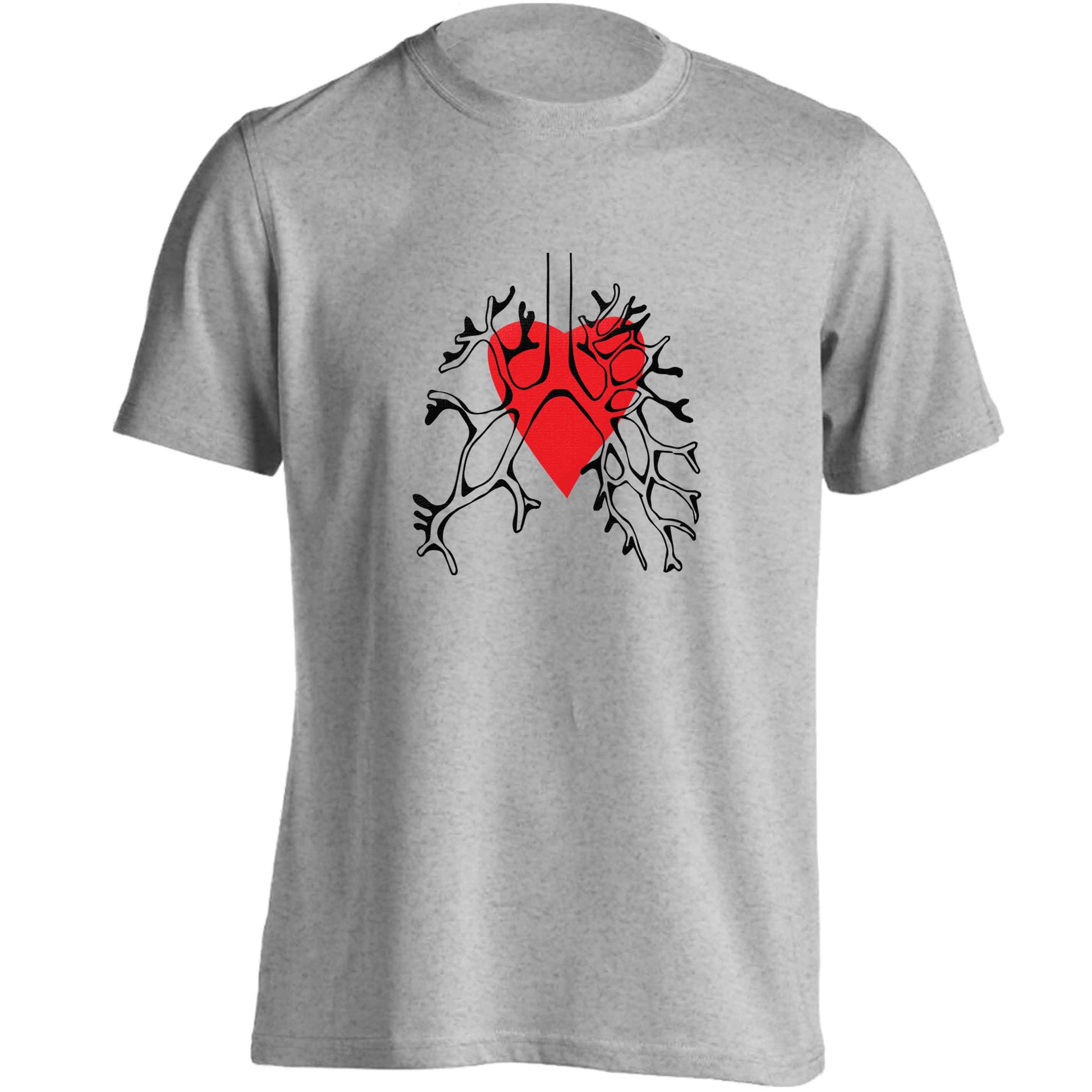 Lungs and heart illustration adults unisex grey Tshirt 2XL