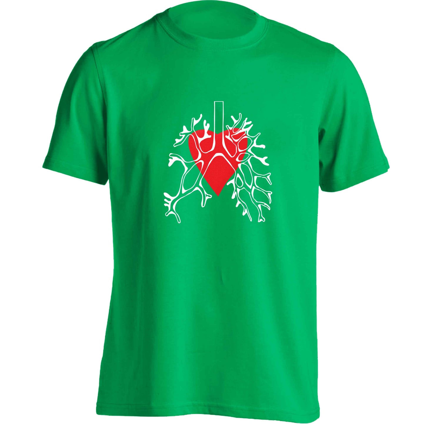 Lungs and heart illustration adults unisex green Tshirt 2XL