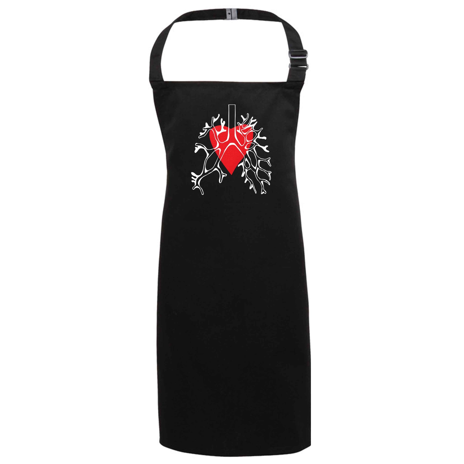 Lungs and heart illustration black apron 7-10 years