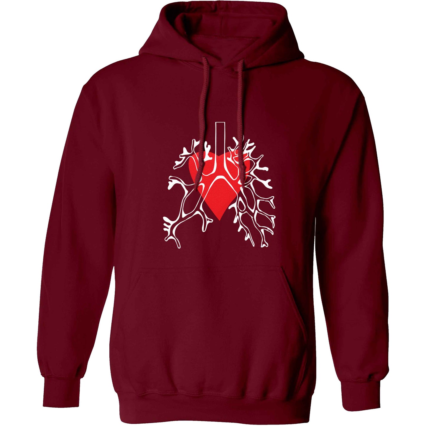 Lungs and heart illustration adults unisex maroon hoodie 2XL