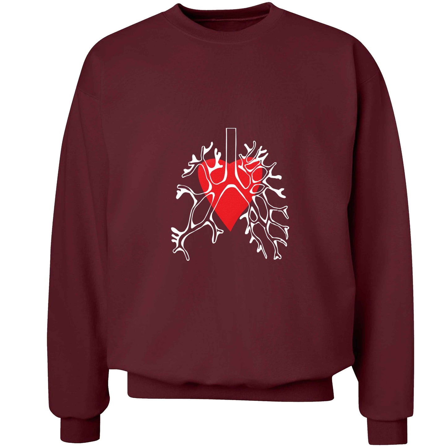 Lungs and heart illustration adult's unisex maroon sweater 2XL
