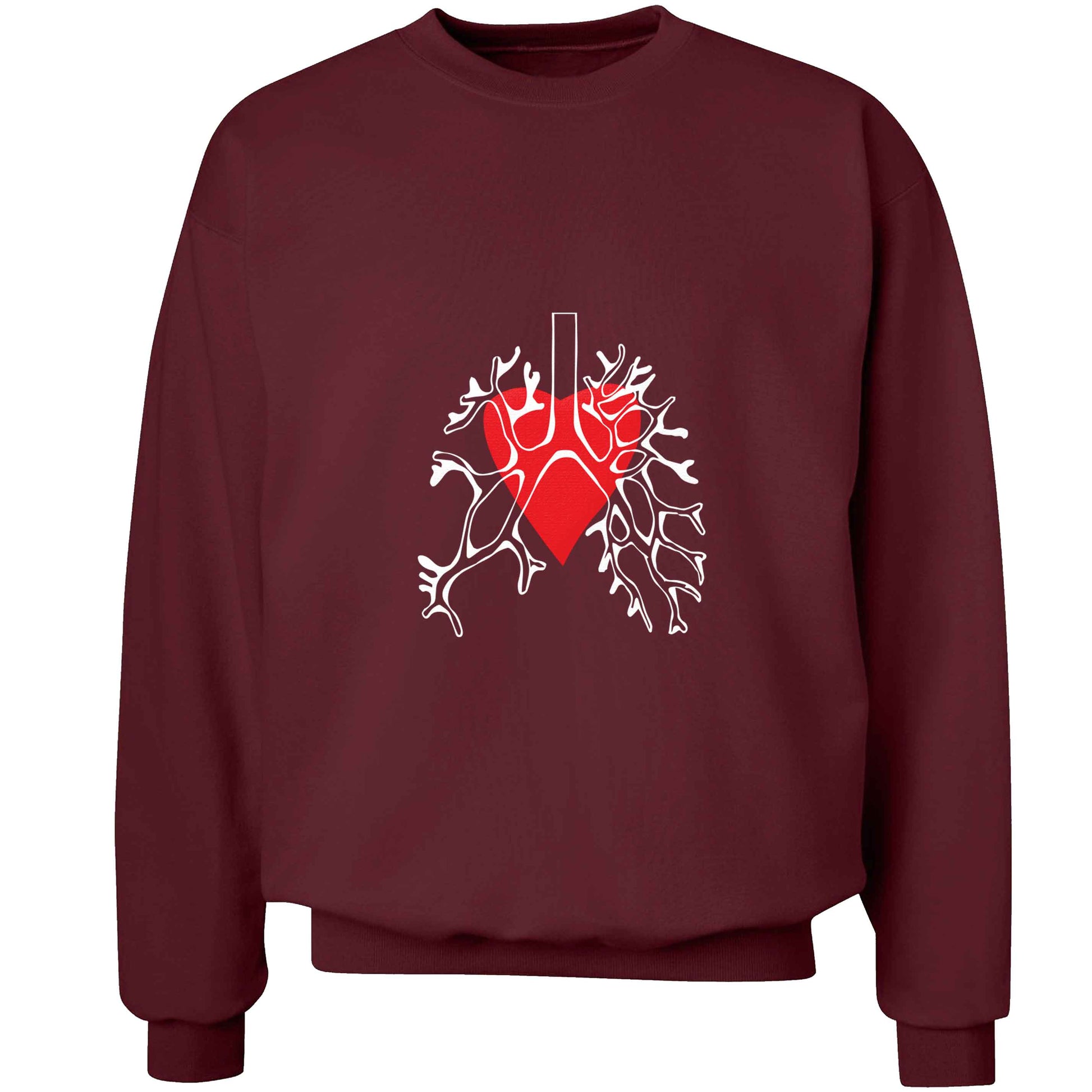 Lungs and heart illustration adult's unisex maroon sweater 2XL