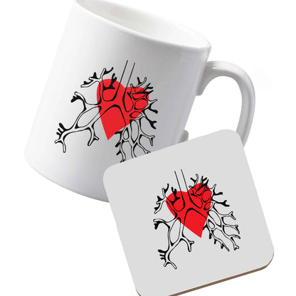 10 oz Ceramic mug and coaster Lungs and heart illustration left sided