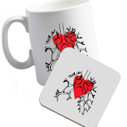 10 oz Ceramic mug and coaster Lungs and heart illustration both sides