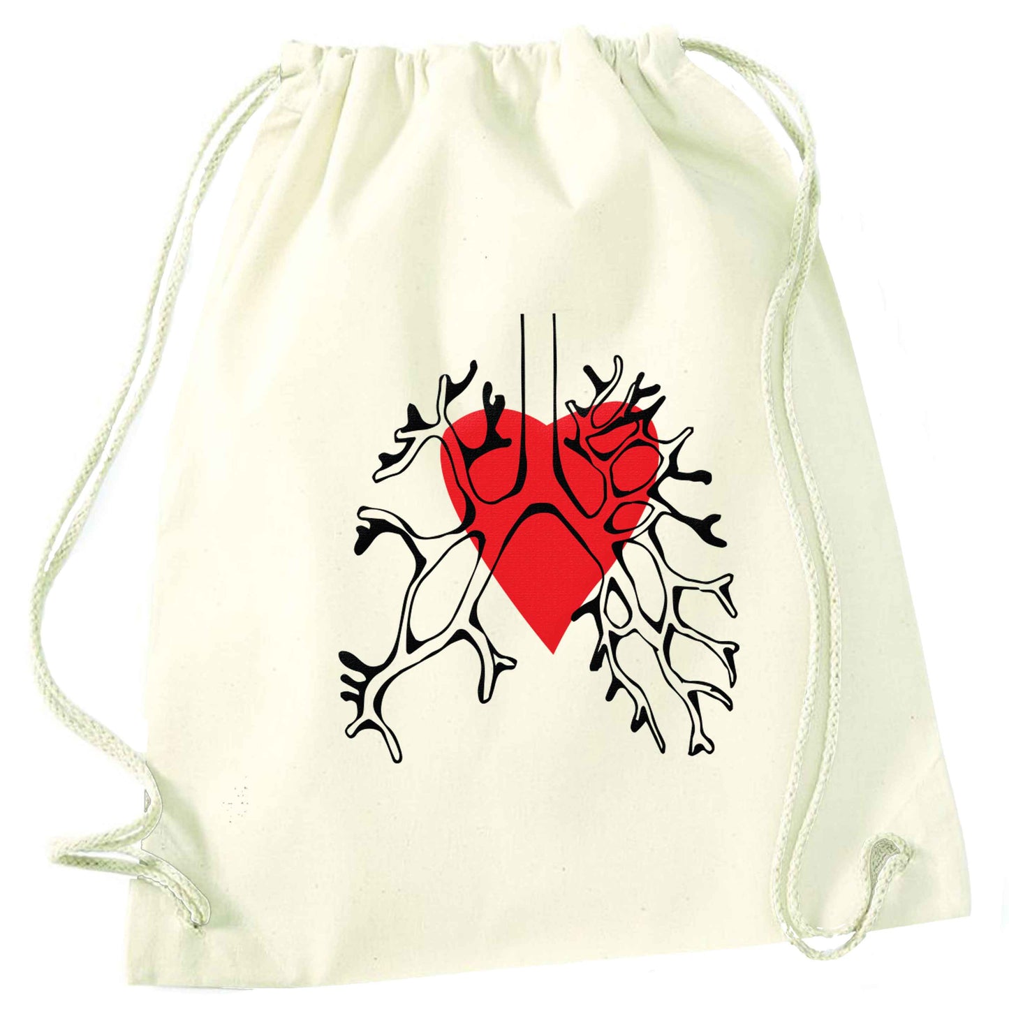 Lungs and heart illustration natural drawstring bag