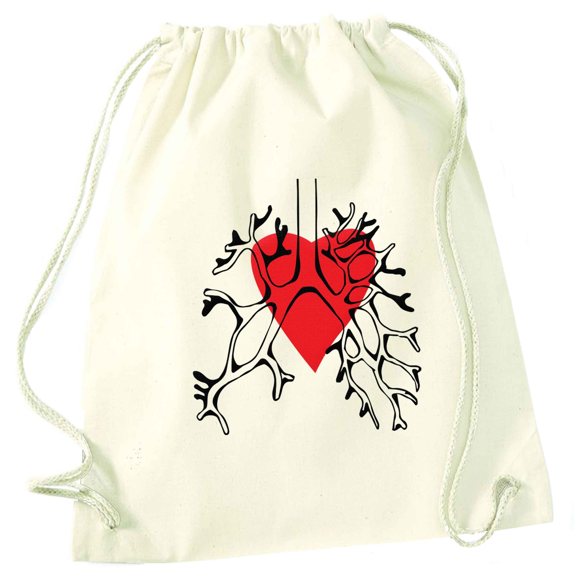 Lungs and heart illustration natural drawstring bag