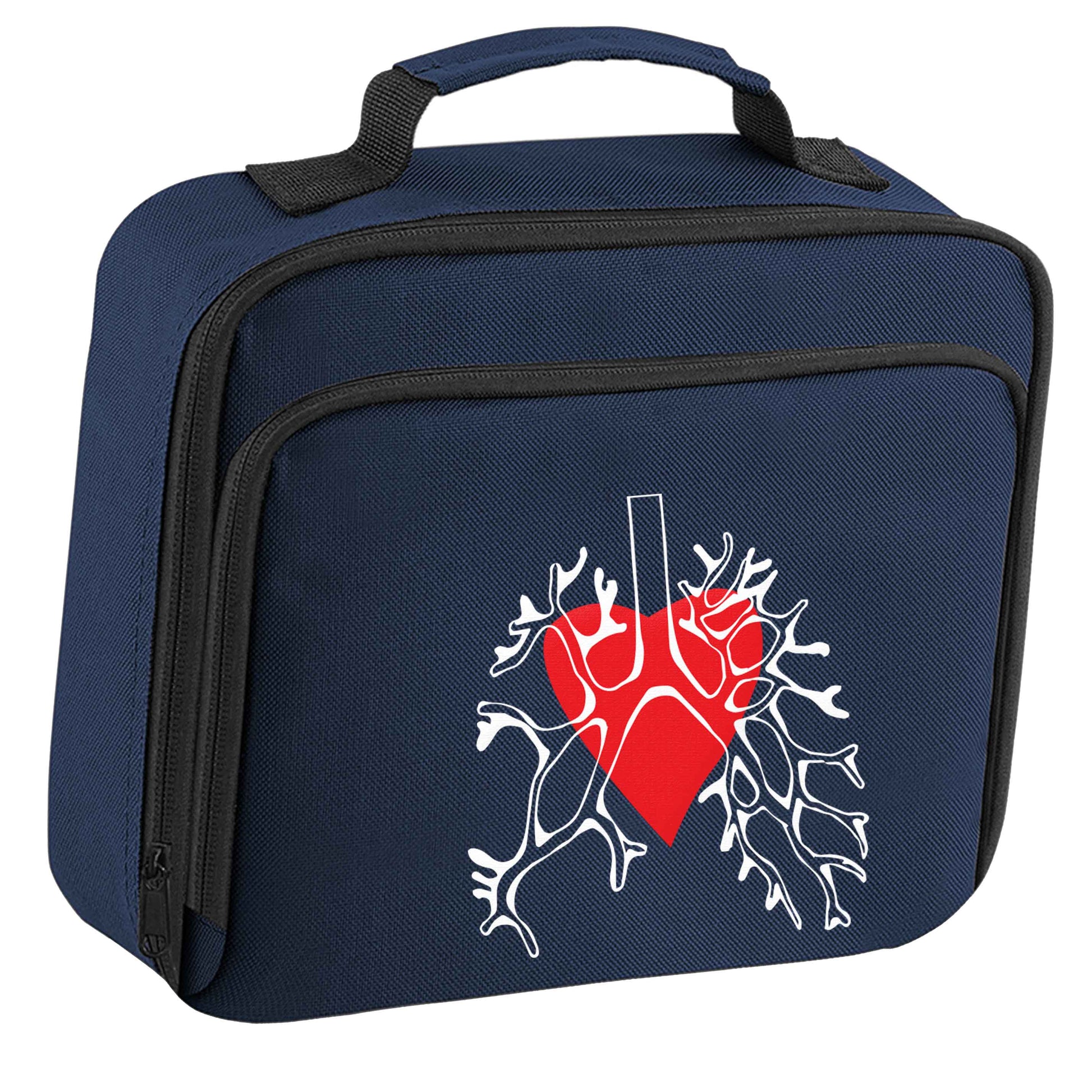 Lungs and heart illustration insulated navy lunch bag cooler