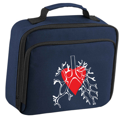 Lungs and heart illustration insulated navy lunch bag cooler