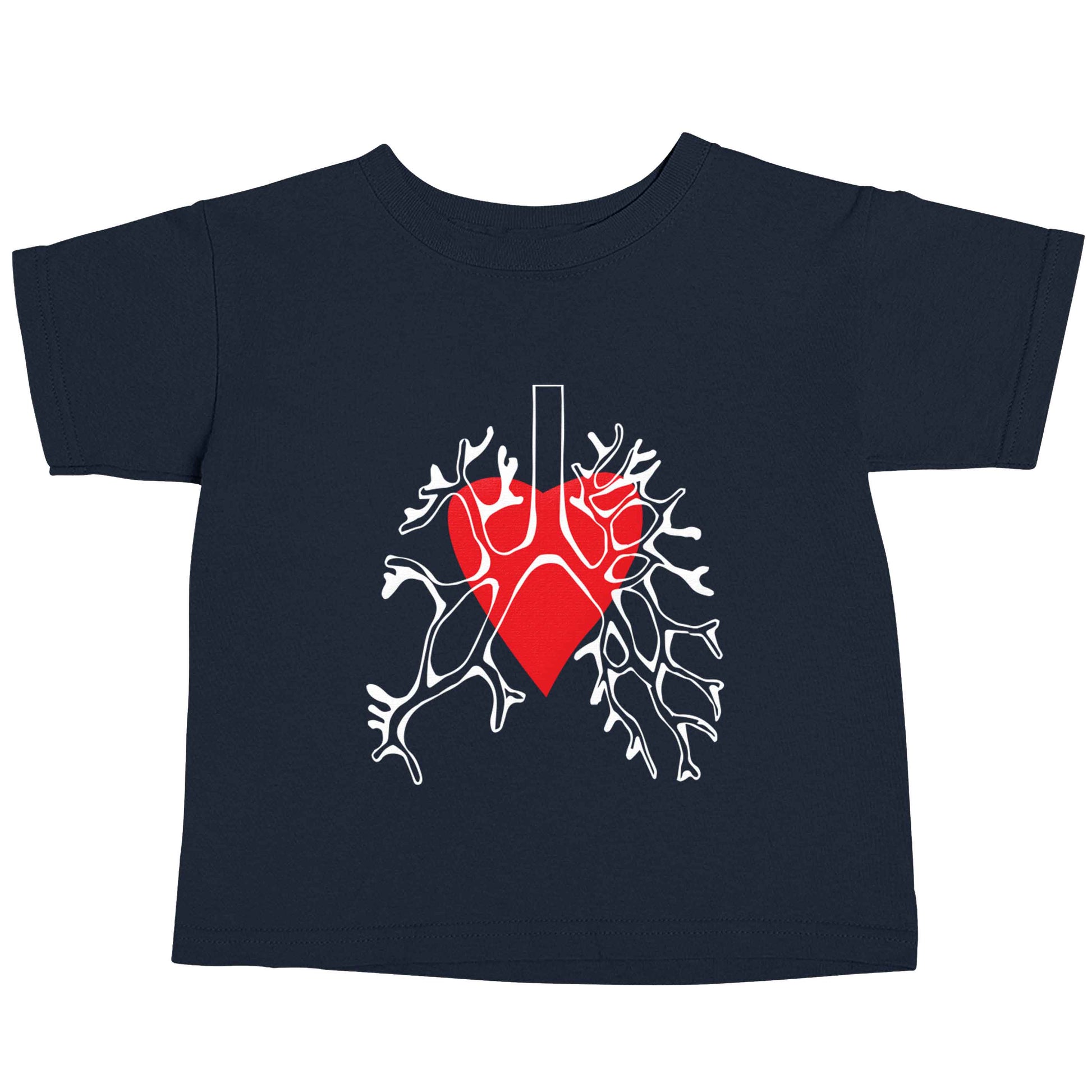 Lungs and heart illustration navy baby toddler Tshirt 2 Years