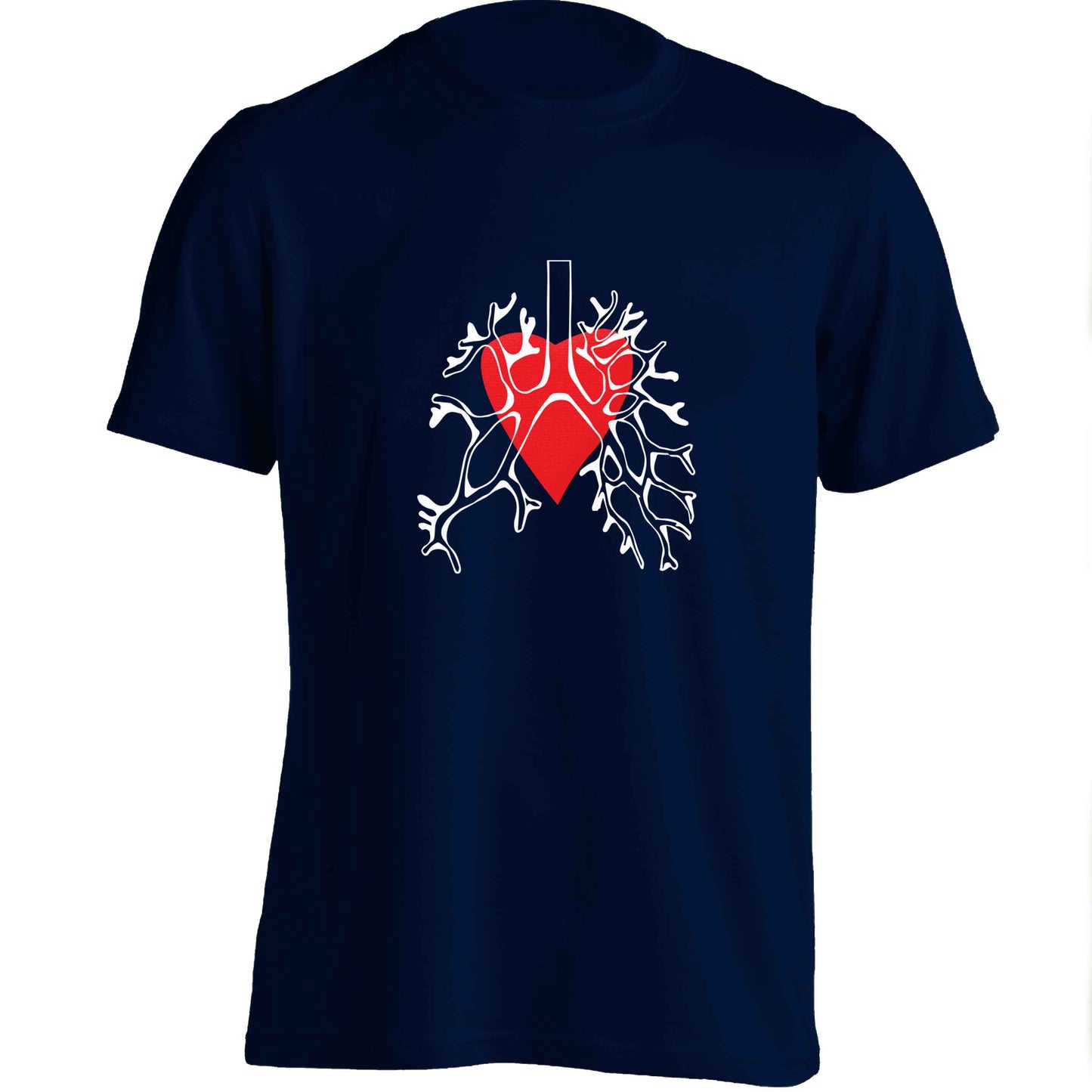 Lungs and heart illustration adults unisex navy Tshirt 2XL