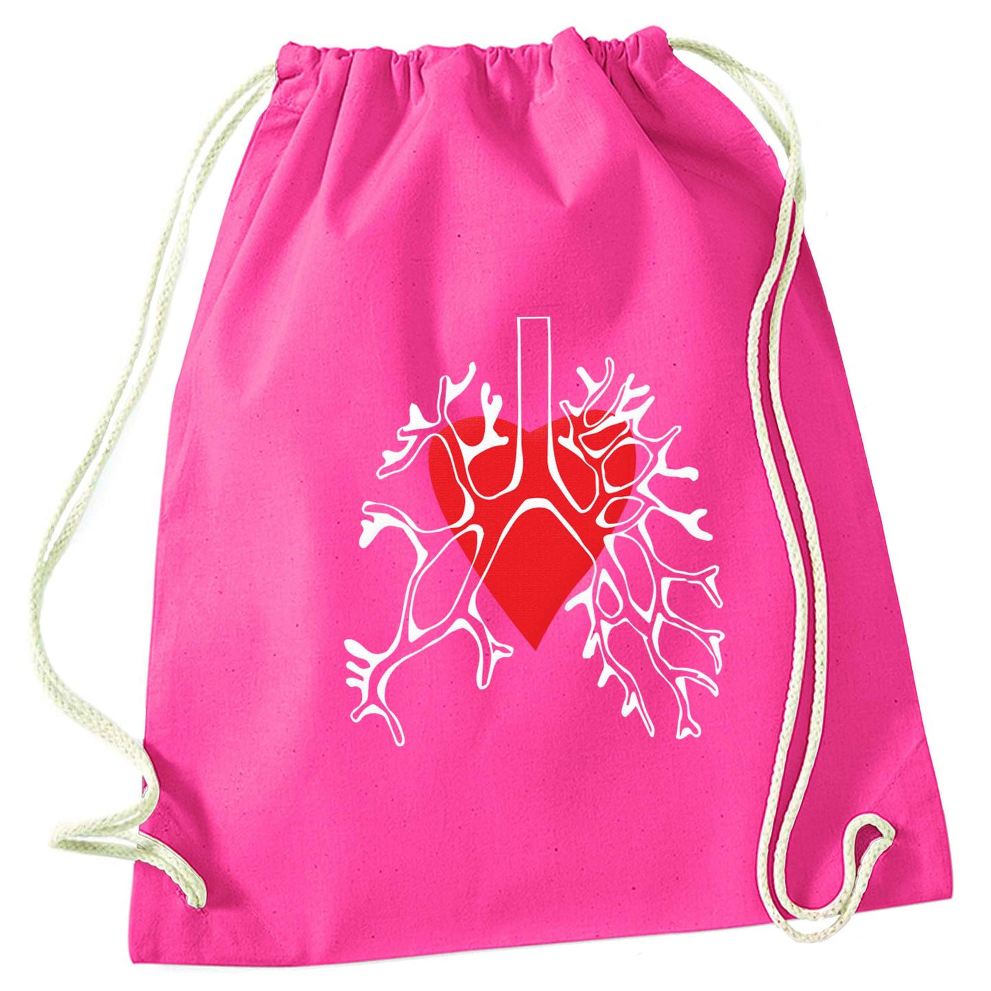 Lungs and heart illustration pink drawstring bag