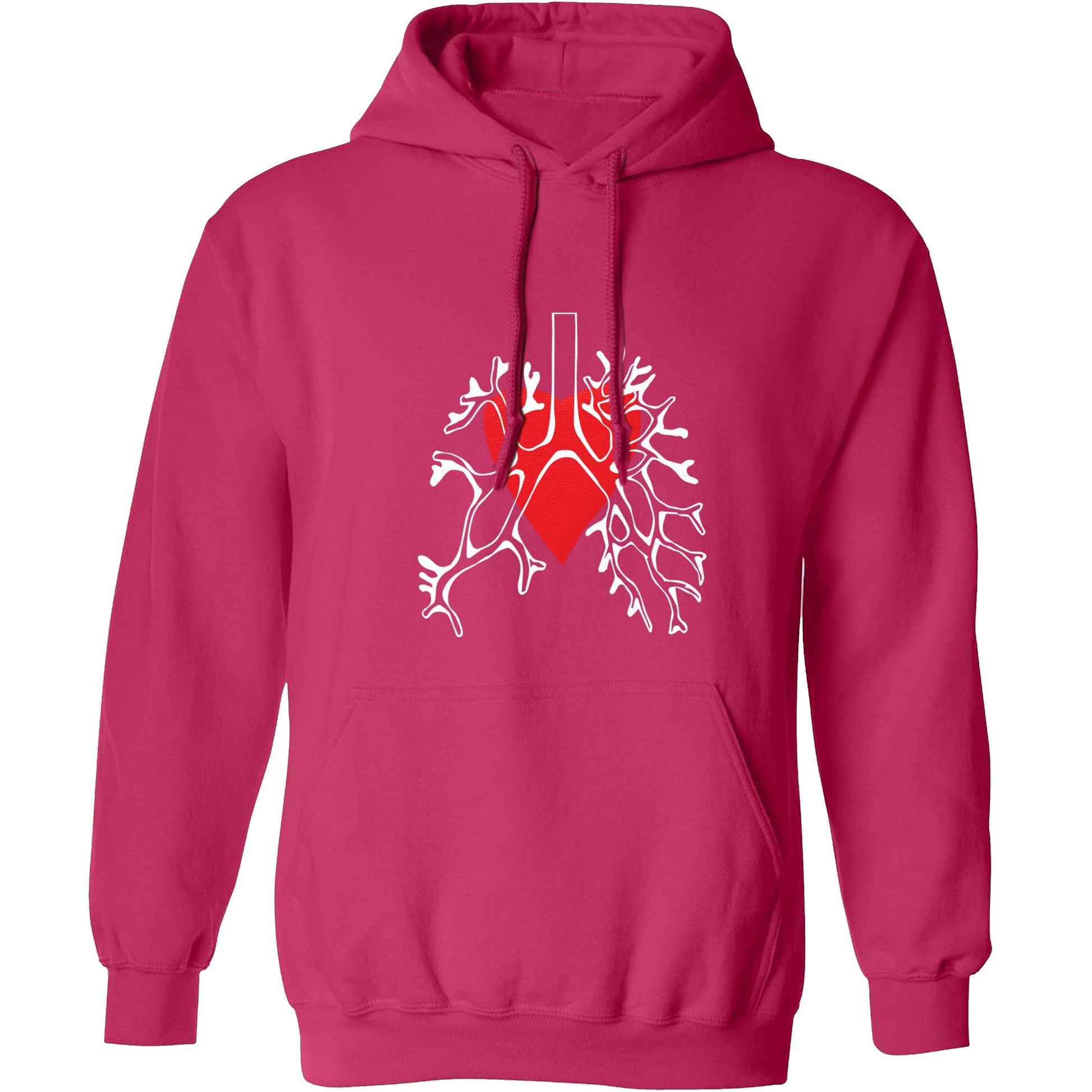 Lungs and heart illustration adults unisex pink hoodie 2XL