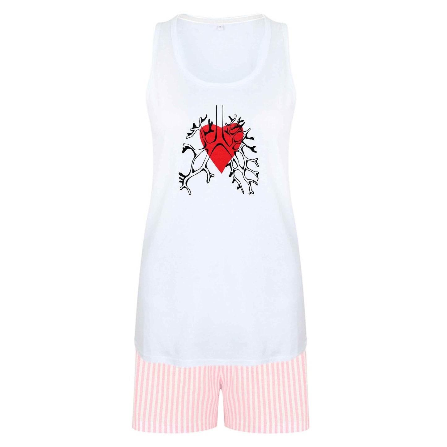 Lungs and heart illustration size XL women's pyjama shorts set in pink 