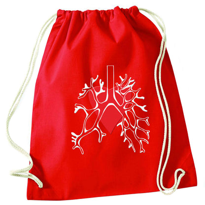 Lungs and heart illustration red drawstring bag 