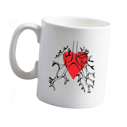 10 oz Lungs and heart illustration ceramic mug left sided