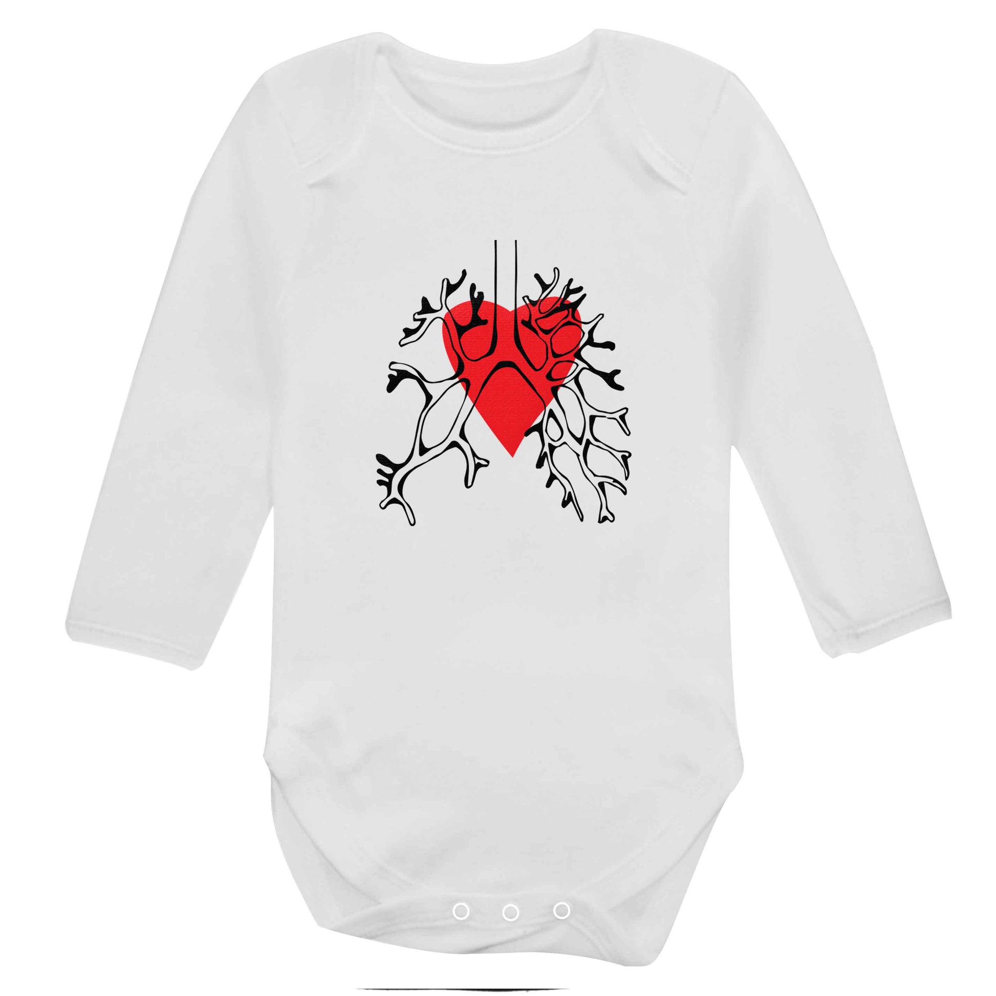 Lungs and heart illustration baby bodysuit long sleeved white 6-12 months