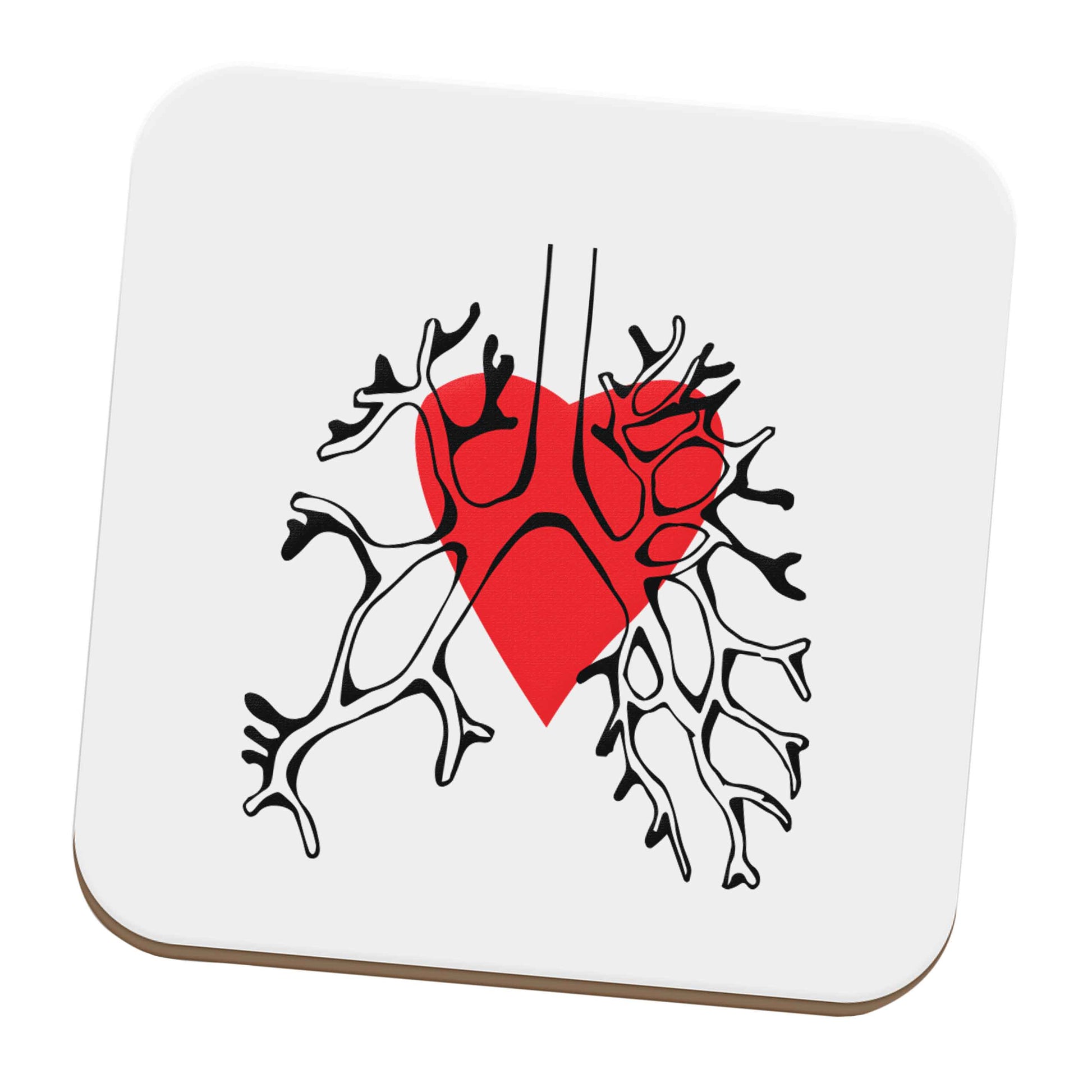 Lungs and heart illustration set of four coasters