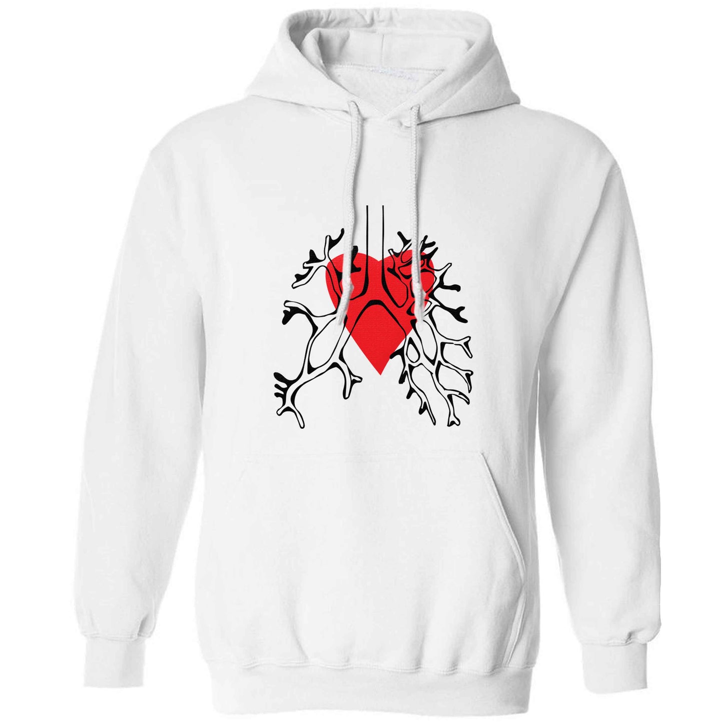Lungs and heart illustration adults unisex white hoodie 2XL