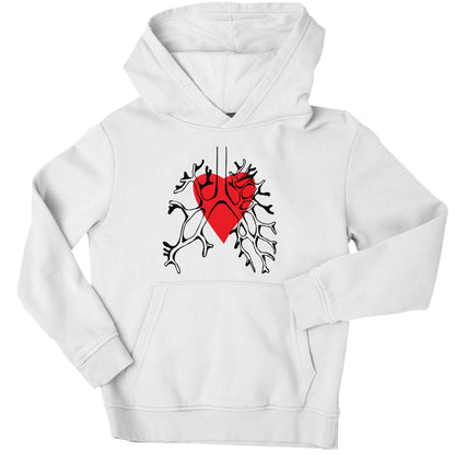 Lungs and heart illustration children's white hoodie 12-13 Years