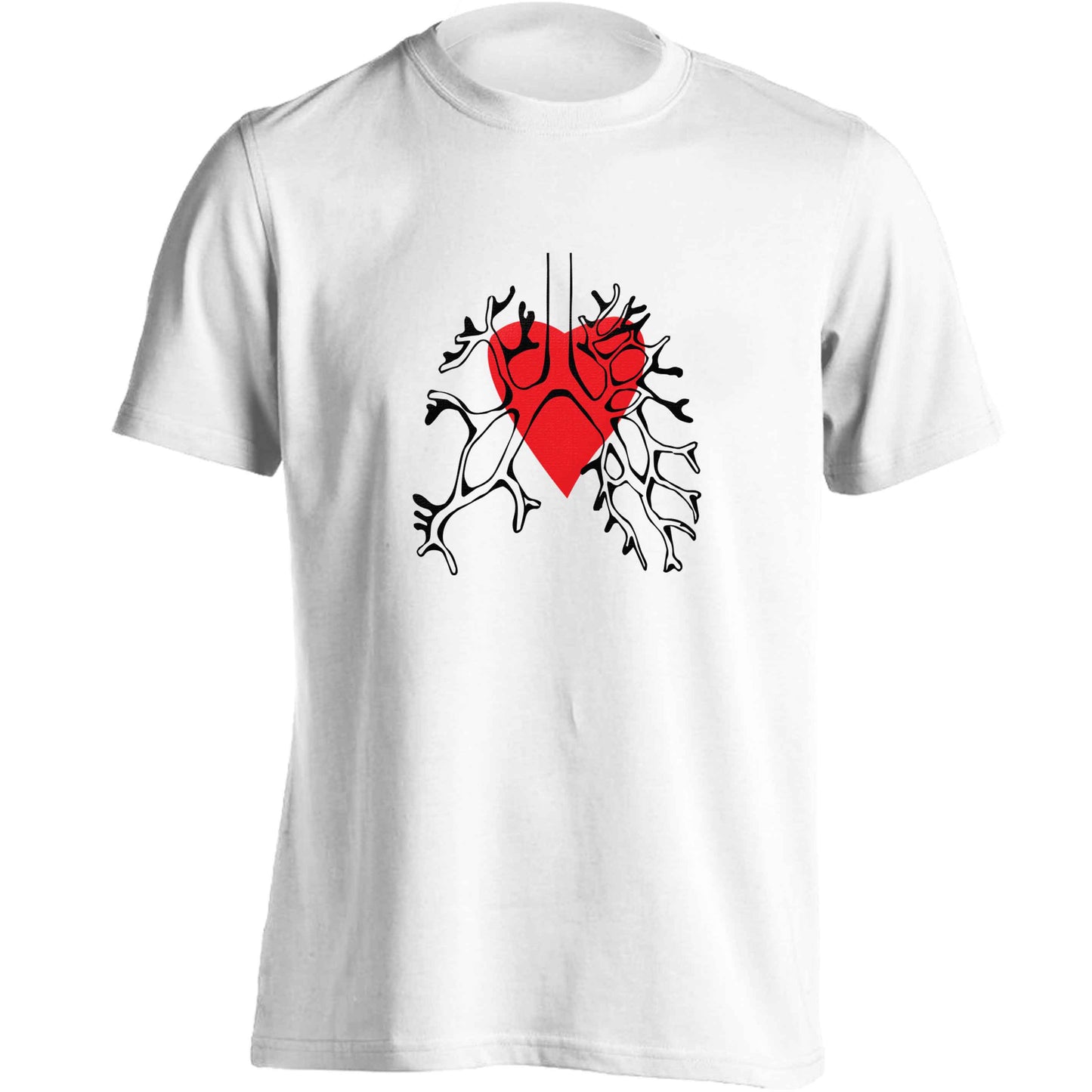 Lungs and heart illustration adults unisex white Tshirt 2XL