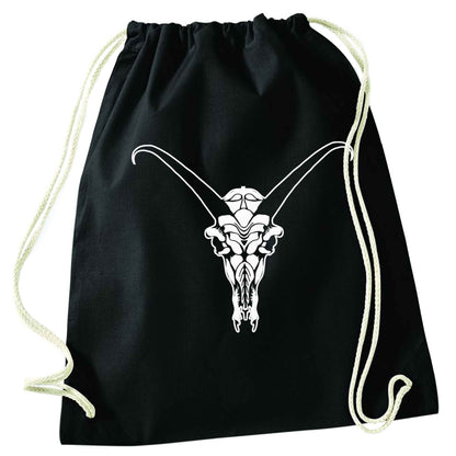 Deer skull illustration black drawstring bag
