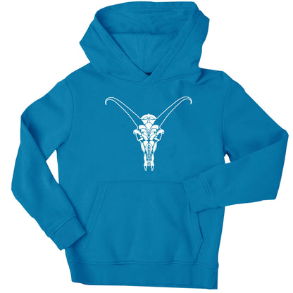 Deer skull illustration children's blue hoodie 12-13 Years