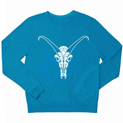 Deer skull illustration children's blue sweater 12-13 Years