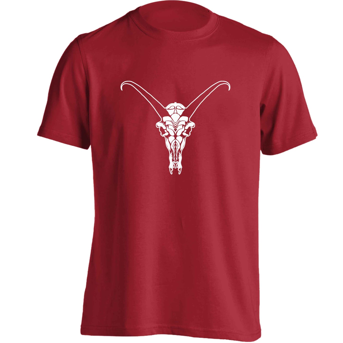 Deer skull illustration adults unisex red Tshirt 2XL