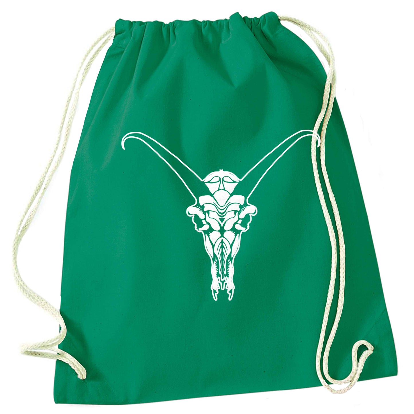 Deer skull illustration green drawstring bag
