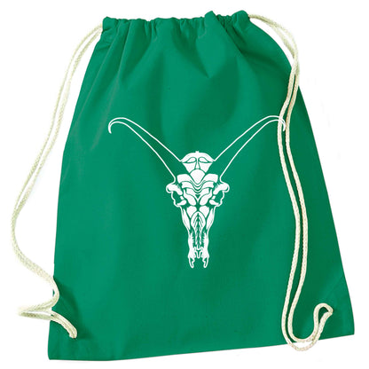 Deer skull illustration green drawstring bag