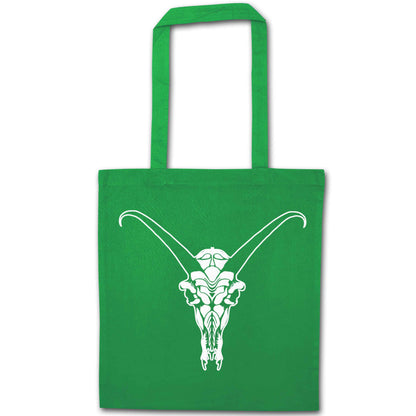 Deer skull illustration green tote bag