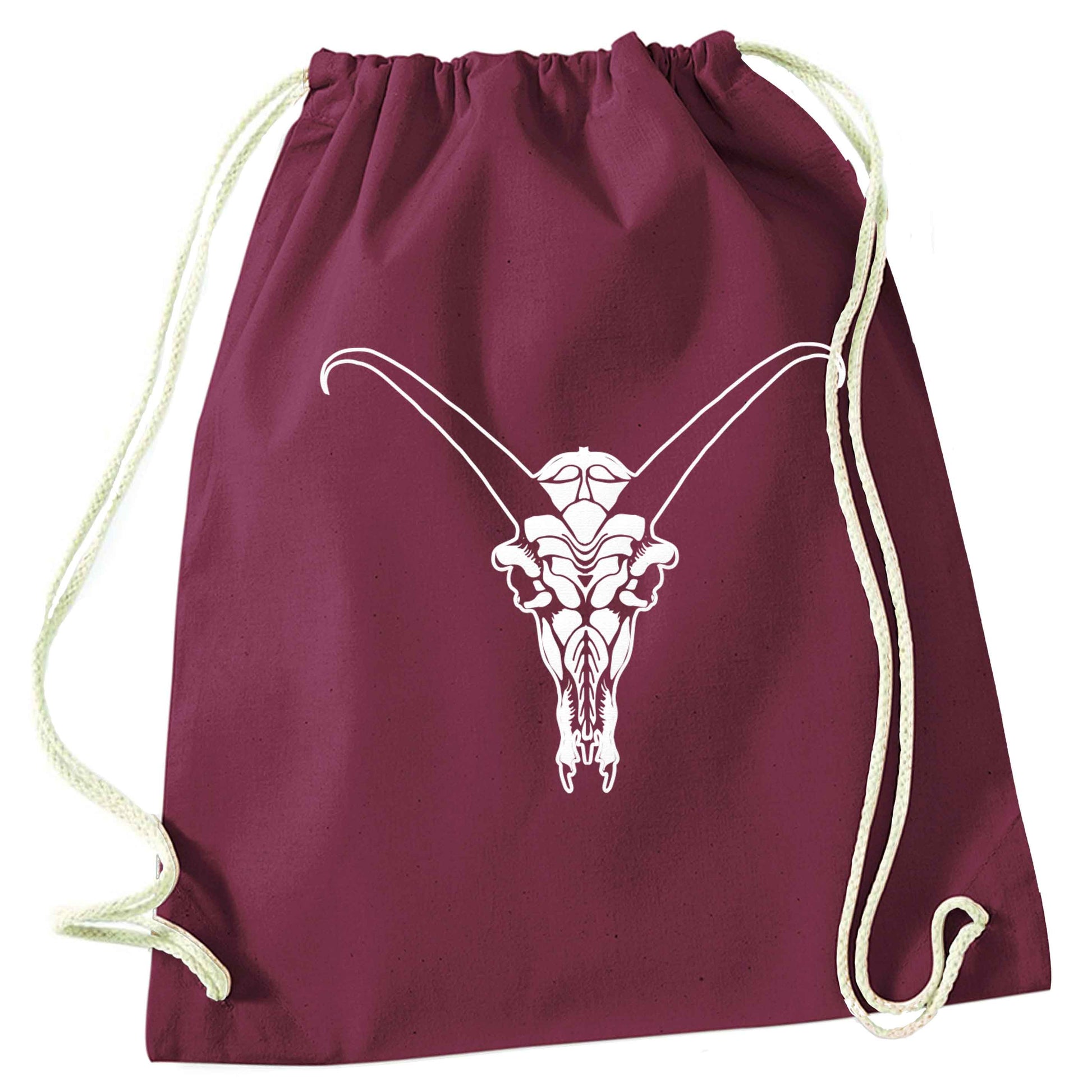 Deer skull illustration maroon drawstring bag