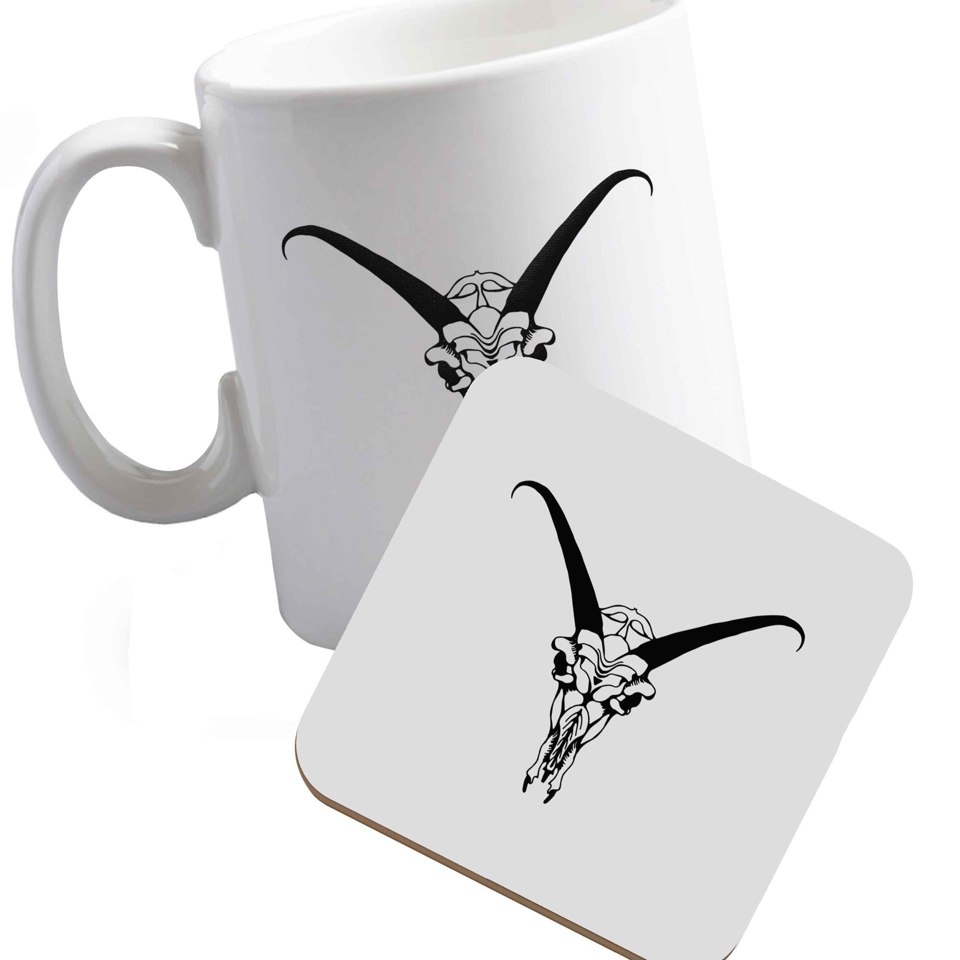 10 oz Ceramic mug and coaster Deer skull illustration both sides