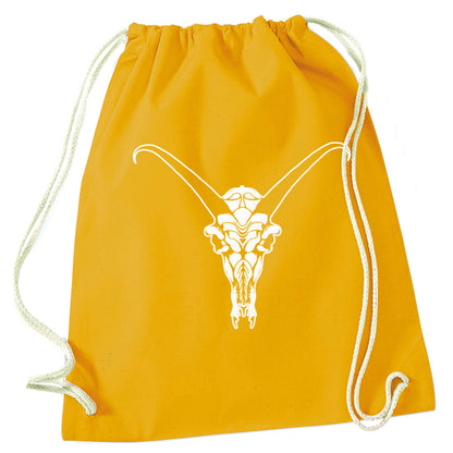 Deer skull illustration mustard drawstring bag