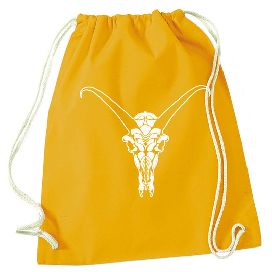 Deer skull illustration mustard drawstring bag