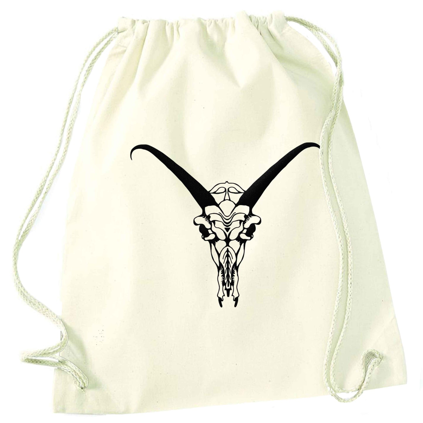 Deer skull illustration natural drawstring bag