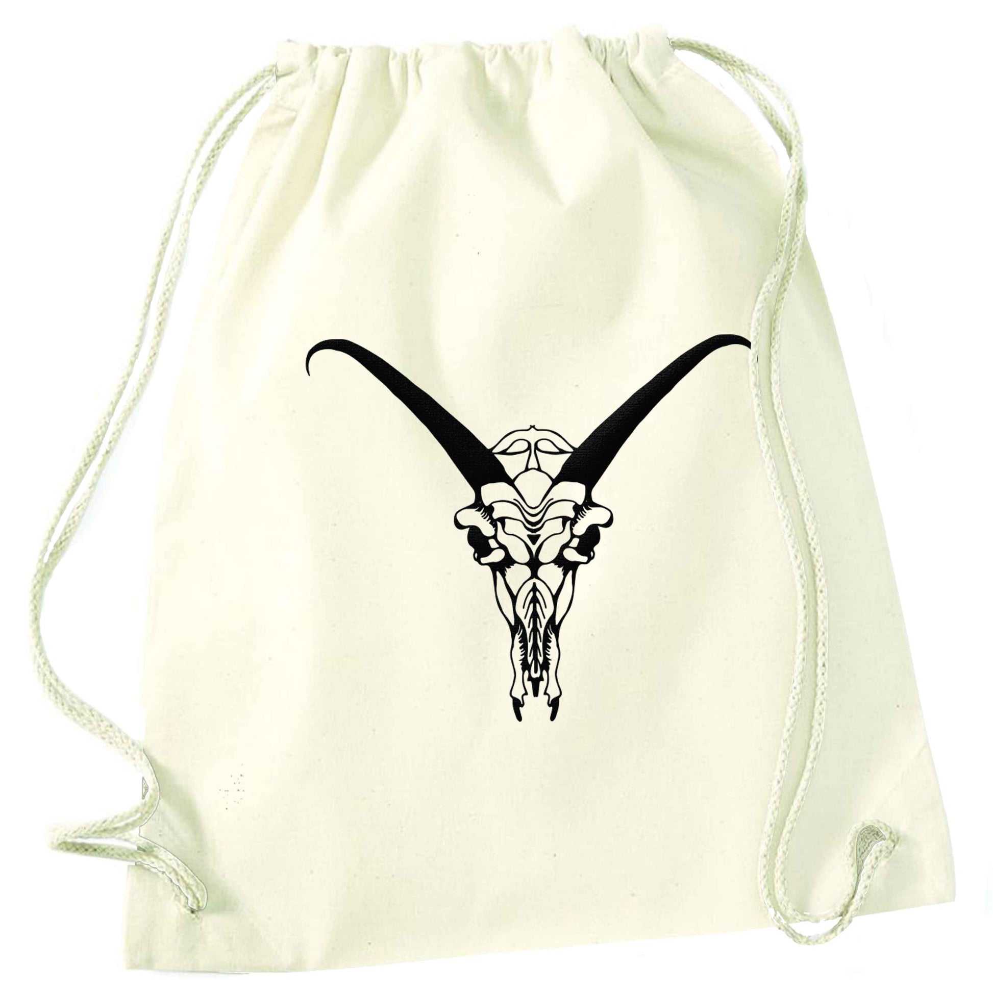 Deer skull illustration natural drawstring bag