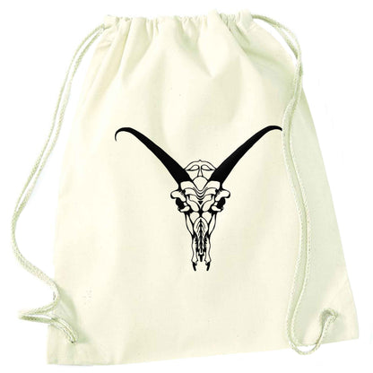 Deer skull illustration natural drawstring bag