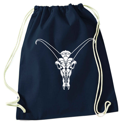 Deer skull illustration navy drawstring bag