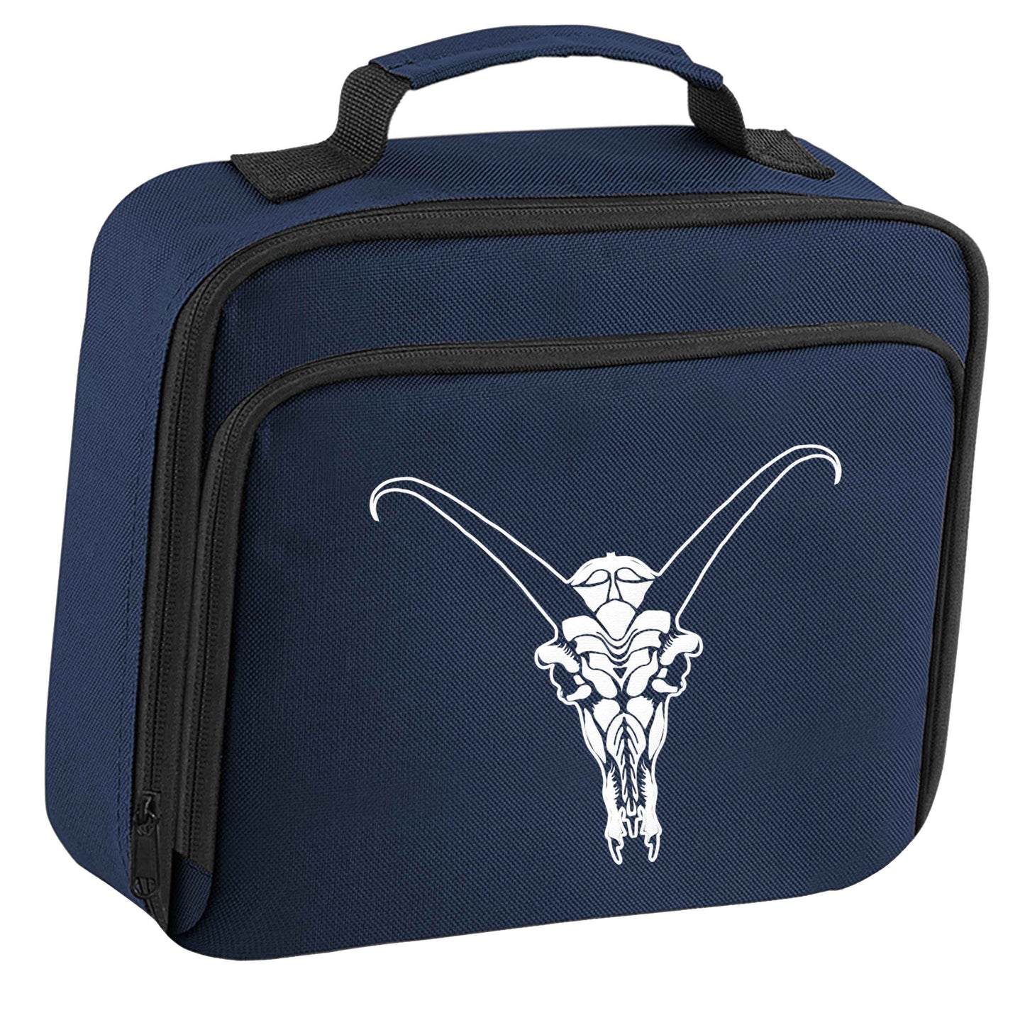 Deer skull illustration insulated navy lunch bag cooler
