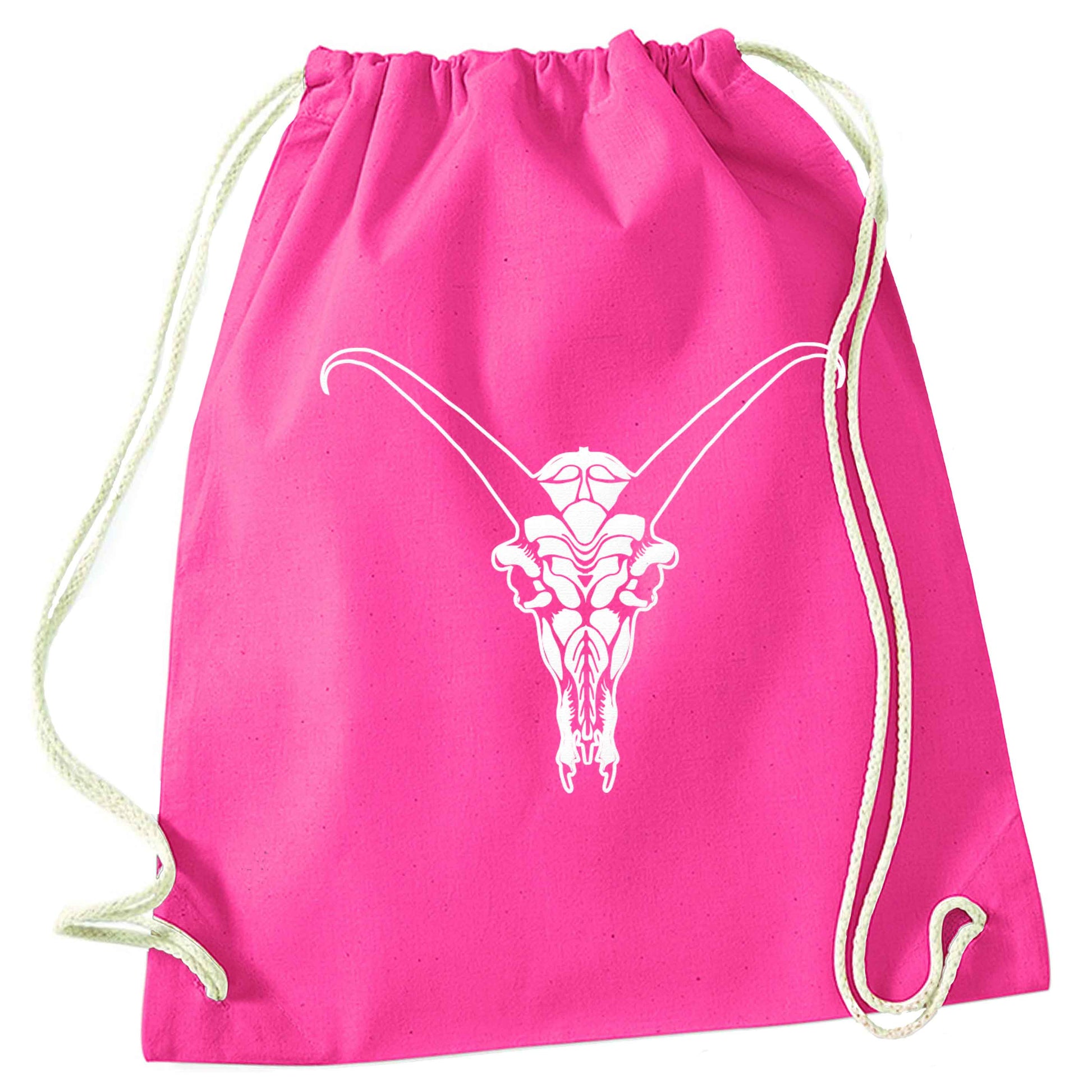 Deer skull illustration pink drawstring bag