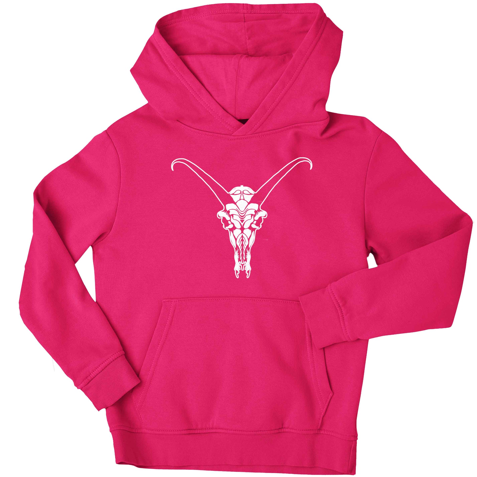 Deer skull illustration children's pink hoodie 12-13 Years