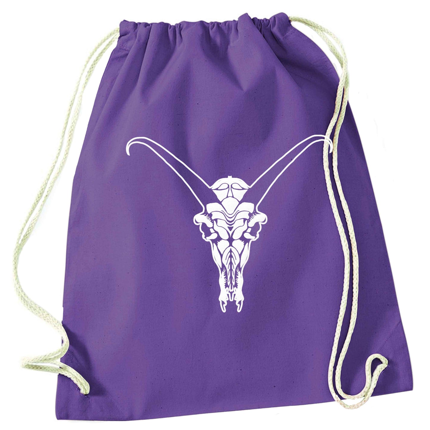 Deer skull illustration purple drawstring bag