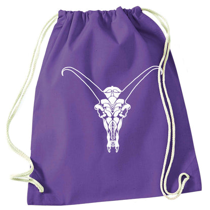 Deer skull illustration purple drawstring bag