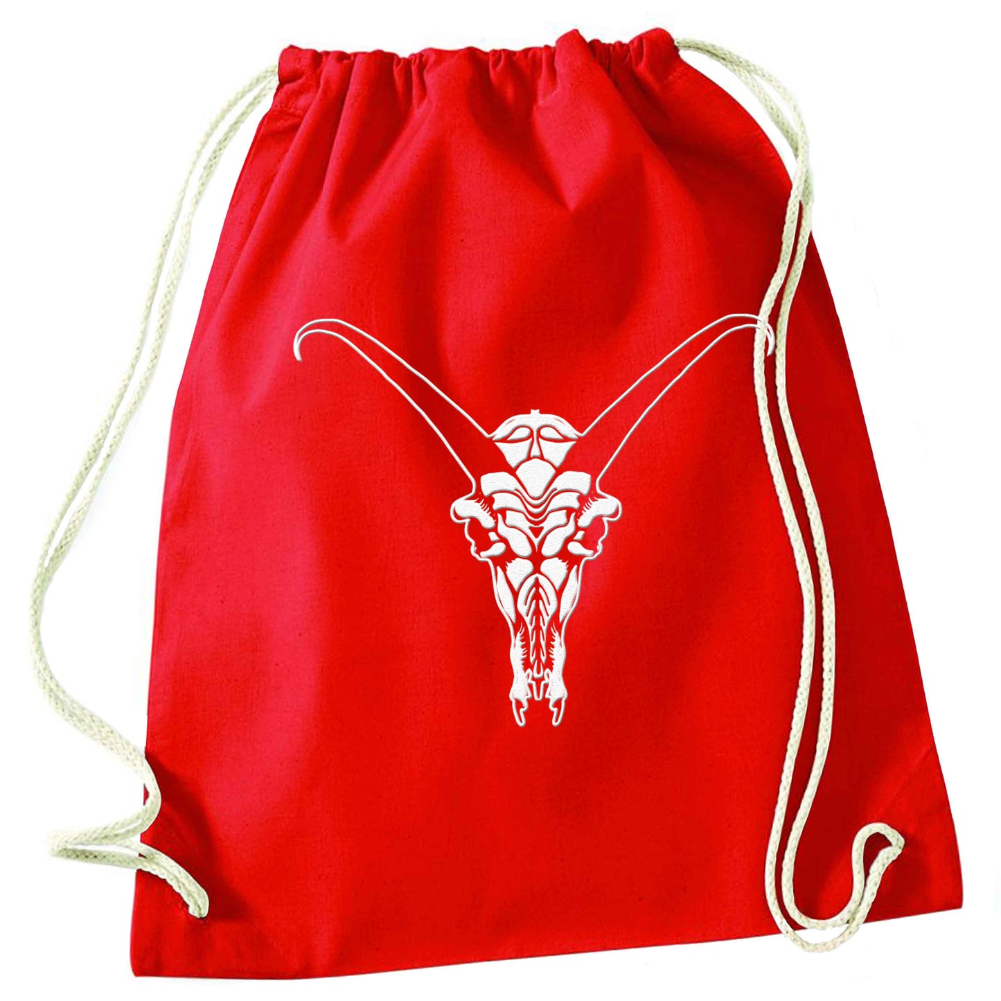 Deer skull illustration red drawstring bag 