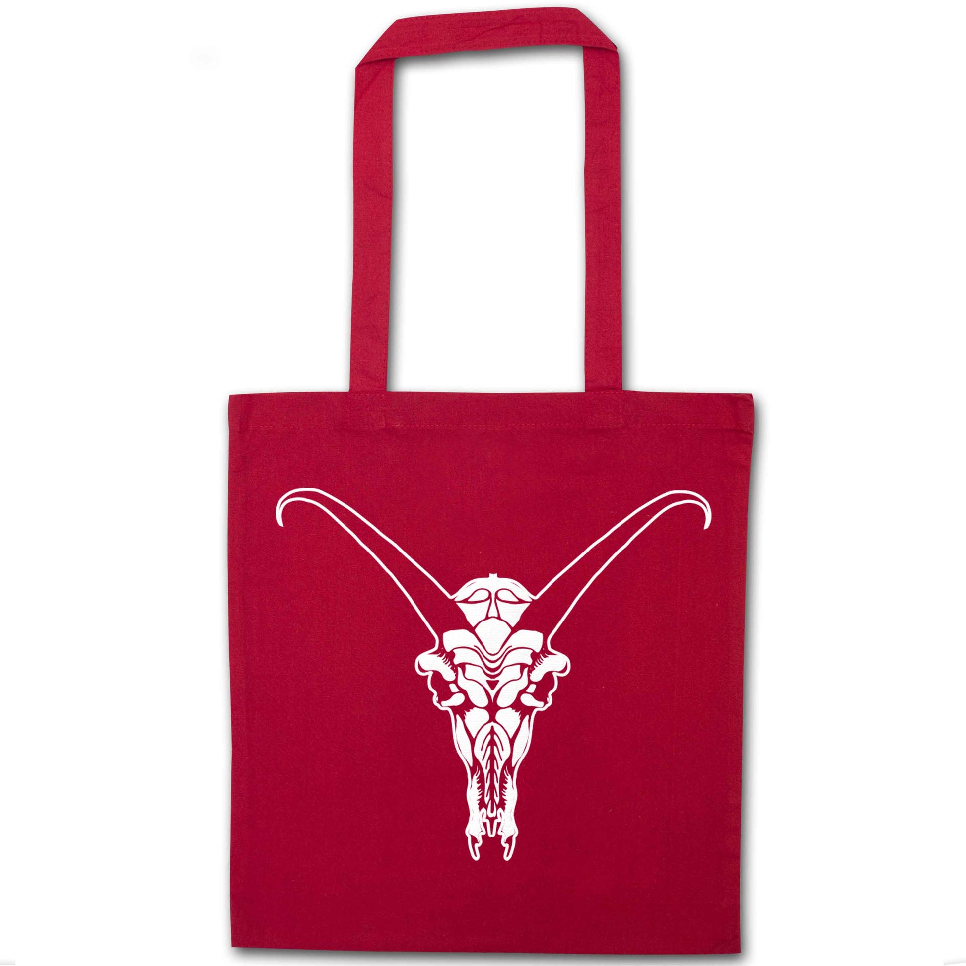 Deer skull illustration red tote bag