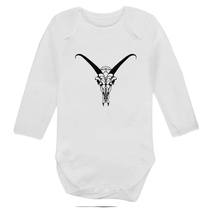 Deer skull illustration baby bodysuit long sleeved white 6-12 months