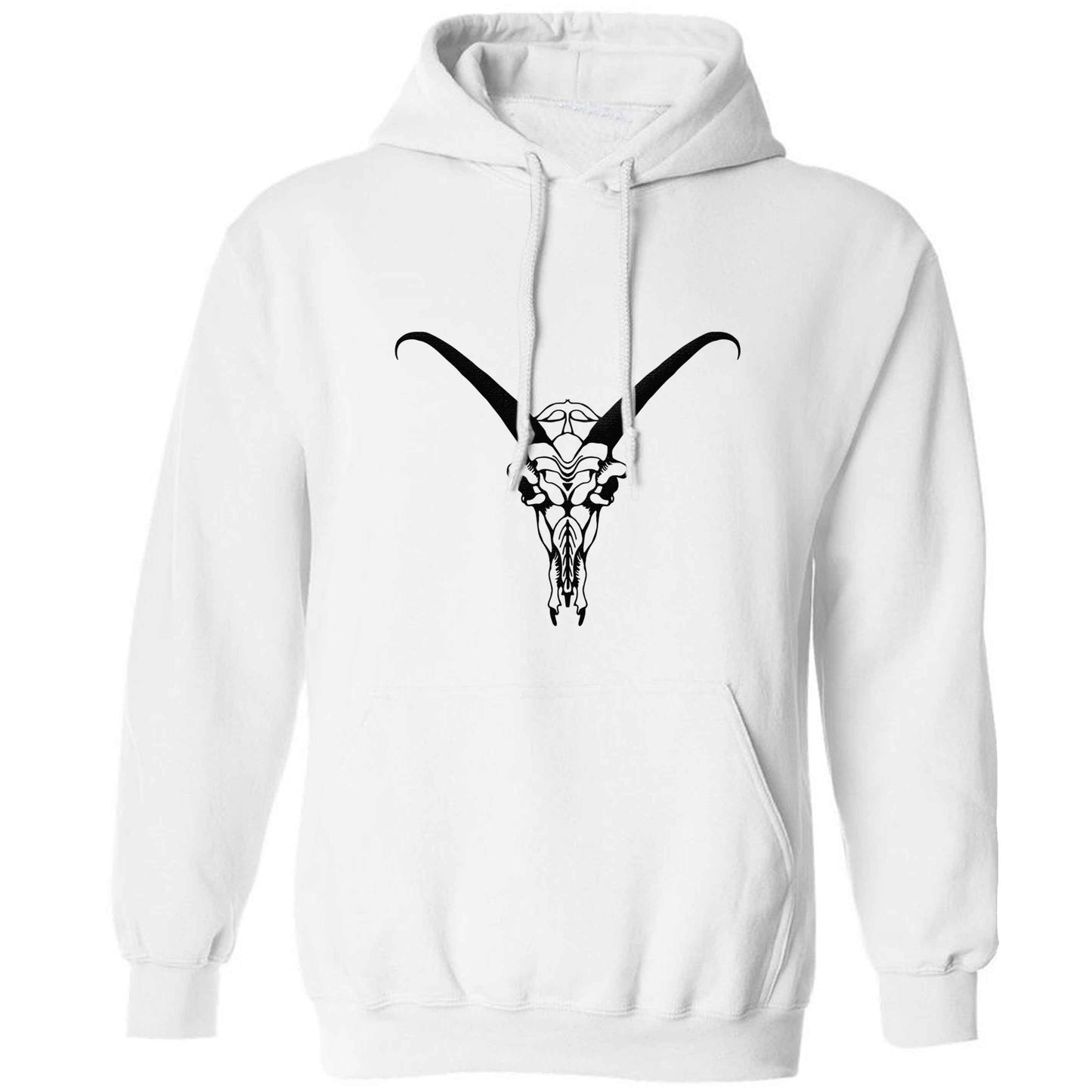 Deer skull illustration adults unisex white hoodie 2XL